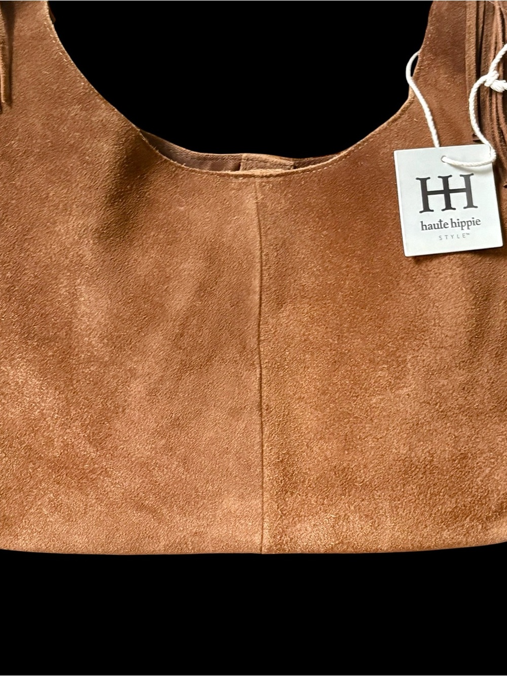NWT Haute Hippie Suede Fringe Hobo Shoulder Bag Cognac Brown Boho Western Y2K - Picture 7 of 16